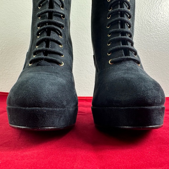 H&M Black Synthetic Suede Heeled Lace Up Platform Ankle Boots, Sz 7 - Picture 3 of 11
